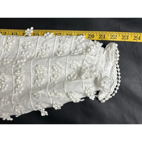 Farm Rio White 3D Flower Embroidered Tassel Mini Dress S Boho Resort Artisanal - Picture 10 of 16